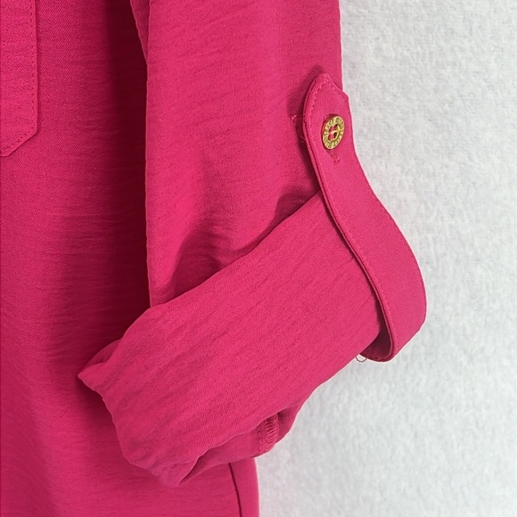 Ellen Tracy Women’s Blouse Top Sz S Pink Textured Polyester L/S Roll-Tabs EUC - Picture 5 of 9